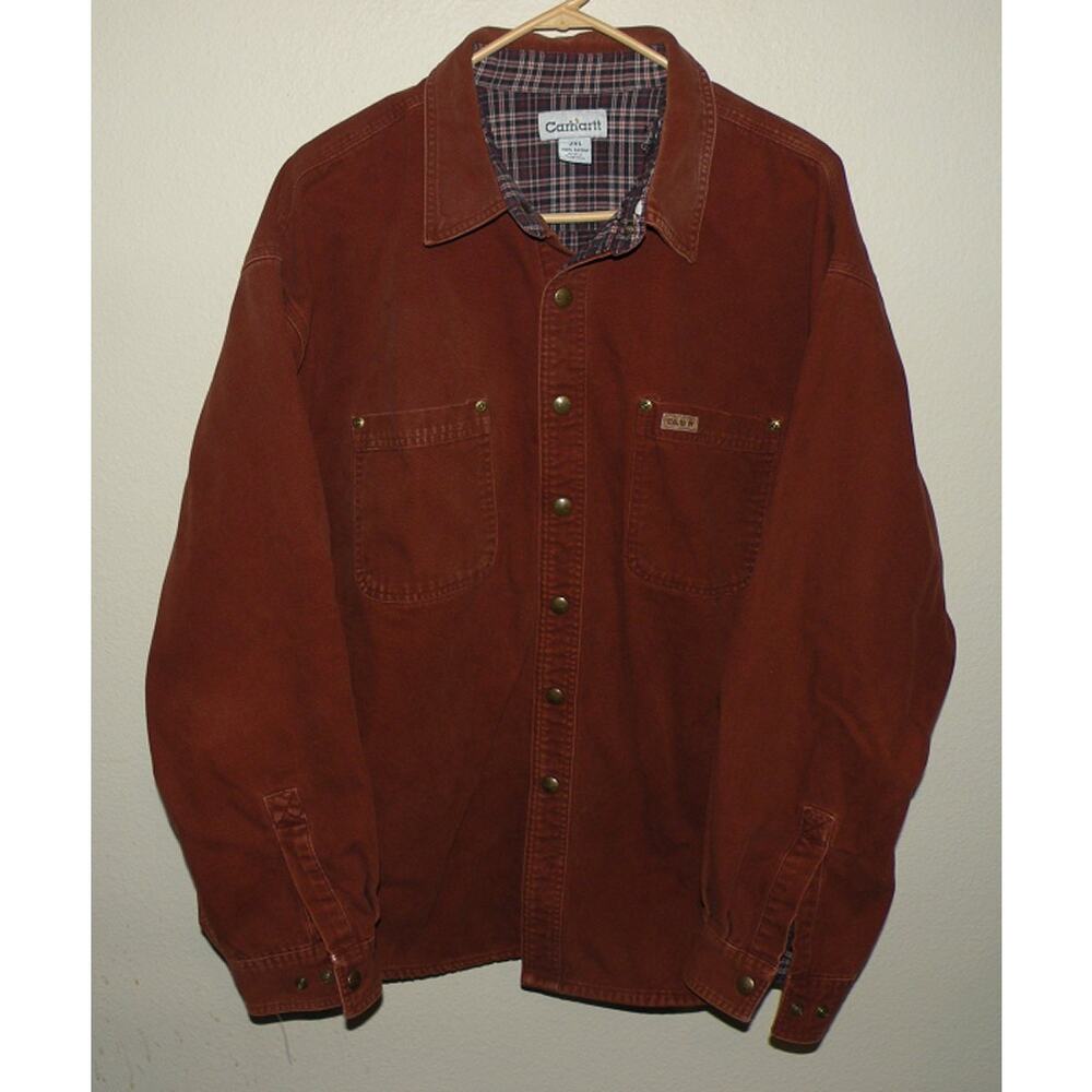 Vtg Y2K Carhartt S96CLY Men’s 2XL XXL LS Canvas Snap Shirt Brown Flannel Lined